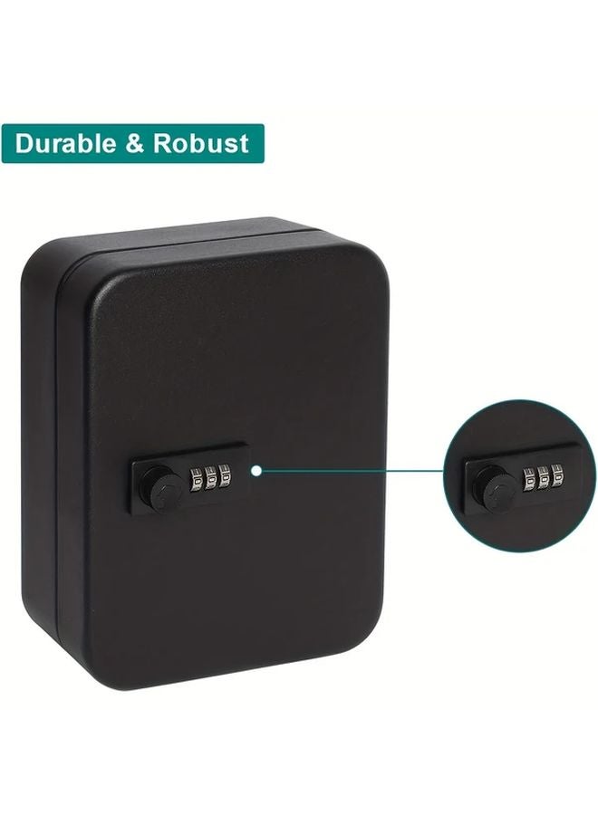 Black Wall Mounted Key Cabinet with Combination Lock and 20 Hooks - Image 2
